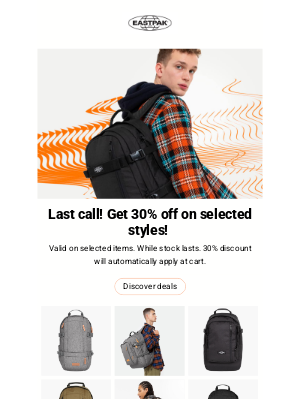 Eastpak - Last call! Get 30% off on selected styles!
