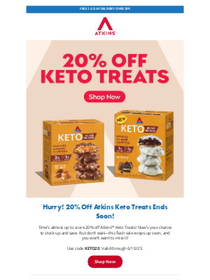 Atkins - Last Chance! 20% Off Atkins Keto Treats Ends Soon!