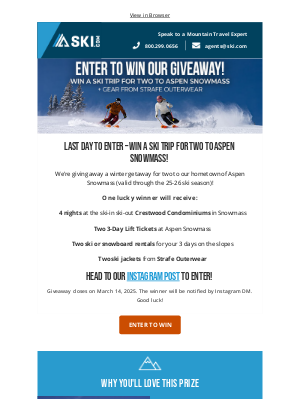 Ski - Win a Trip for Two to Aspen Snowmass! 🎿