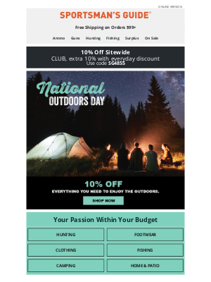 Sportsman's Guide - Celebrate National Get Outdoors Day with On-Sale Gear