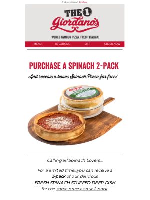 Giordano's Pizza - Calling all Spinach Lovers!
