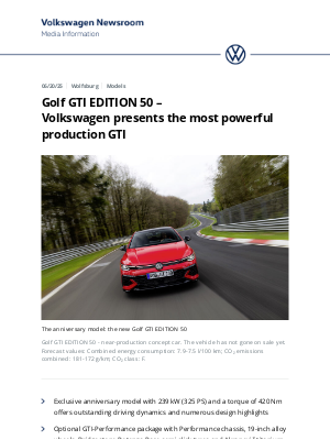Volkswagen - Golf GTI EDITION 50 – Volkswagen presents the most powerful production GTI