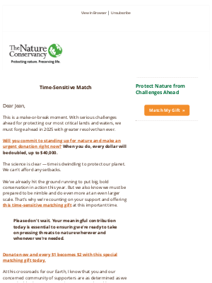 The Nature Conservancy - Make-or-break for nature - MATCH ALERT