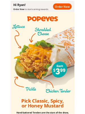 Popeyes Louisiana Kitchen - 🌯 Only $3.99 to try our Chicken Wraps