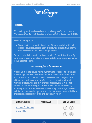The Kroger Co. - We’ve Made Some Changes to Our Terms & Conditions