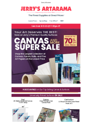 Jerry's Artarama - ENDS SOON! 🎨 Shop Lower Prices on Canvas & Surfaces!