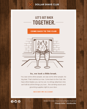Winback emails: example from Dollar Shave Club