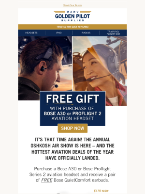 Marv Golden Pilot Supplies - Oshkosh Exclusive: Free Gift with Bose Headset!