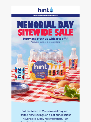 Hint Water - Memorial Day savings coming in 🔥