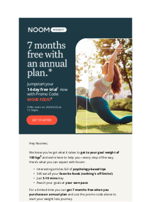 Noom - Get 7 months free on an annual plan with the promo code inside 💰