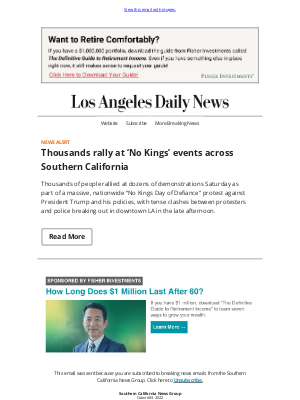 Los Angeles Daily News - News Alert: Thousands rally at ‘No Kings’ events across Southern California