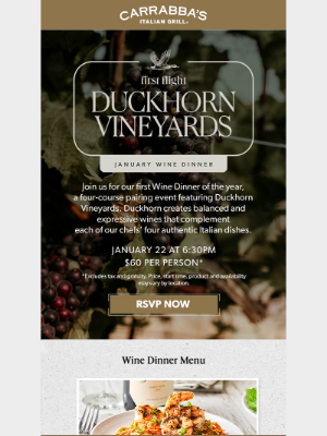 Carrabba's Italian Grill - Last chance to RSVP for the Duckhorn Wine Dinner