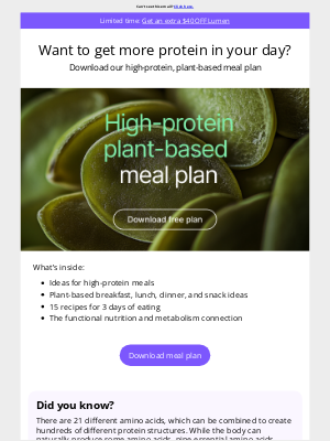 Lumen - Free download! Get our high-protein, plant-based meal plan