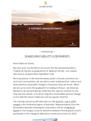 Cunard (United Kingdom) - Message from Natalya Leahy: Announcing Seabourn Pursuit’s Godparents
