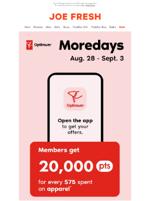 Joe Fresh (Canada) - IT'S BACK!  PC Optimum™ Moredays 🙌