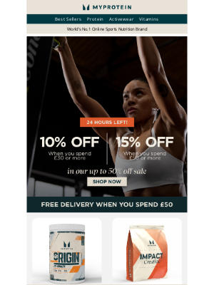 Myprotein (United Kingdom) - 24 hours left: Extra 10% off