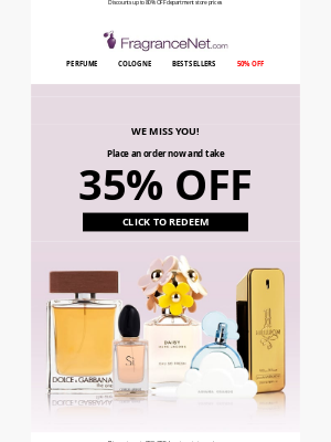 FragranceNet - We Miss You - Come Back & Save 35%