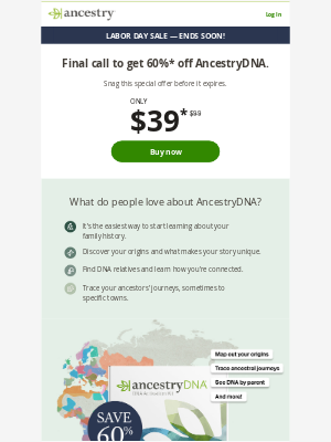Ancestry - Last chance to save 60% on DNA kits 🧬