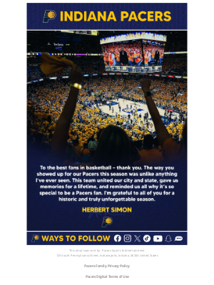 Indiana Pacers - Thank You 💙💛