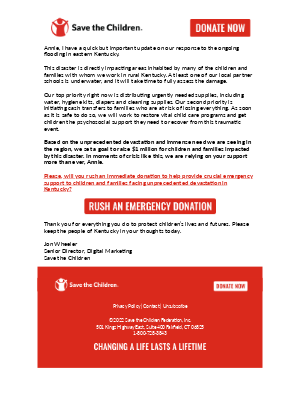 Save the Children Federation, Inc. - Update on Kentucky flooding