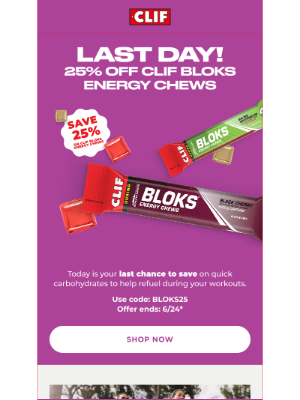 Clif Bar & Co. - LAST DAY for 25% Off CLIF BLOKS Energy Chews