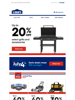 Lowe's - Up to 20% OFF grills for your next cookout☀️