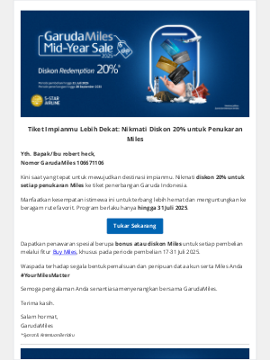 Garuda Indonesia - Tiket Impianmu Lebih Dekat: Nikmati Diskon 20% untuk Penukaran Miles
