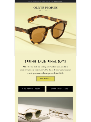 Oliver Peoples - Spring Sale: Final Days