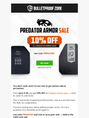 Bulletproof Zone - Protection You Can’t Afford to Skip – Predator Armor 10% Off