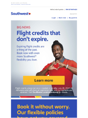 Southwest Airlines - Big news: flight credits don't expire! ​