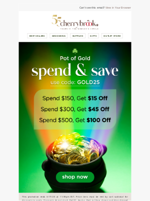 Cherrybrook Pet Supplies - Lucky Savings Await You! 🍀 Pot of Gold Spend & Save 🌈