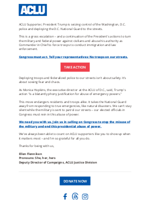 ACLU - Tell Congress to rein in this abuse of military power