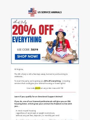 US Service Animals - Red, White, & Rights 💙 Get 20% Off Everything!