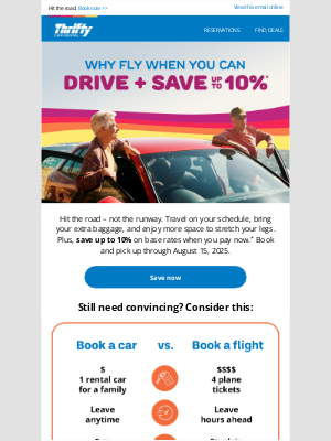 Thrifty Car Rental - 🚙 vs. ✈️: Save up to 10%