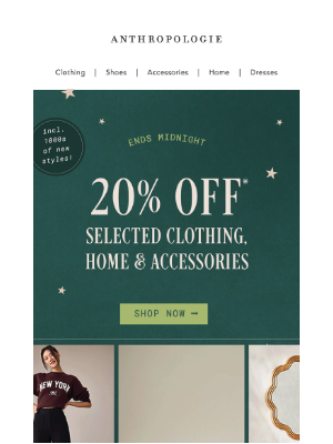 Anthropologie (United Kingdom) - Clock's ticking... 20% Off Ends Midnight!