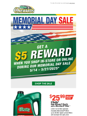 O'Reilly Auto Parts - Memorial Day Sale Starts Now