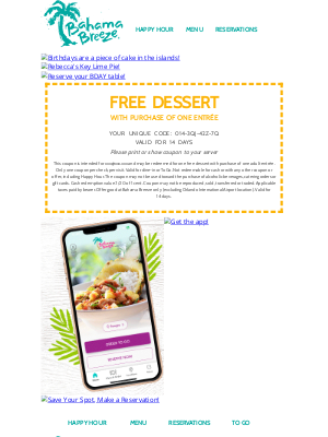 Bahama Breeze - Don't Forget Your Freebie