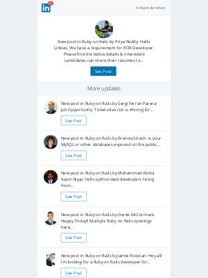 LinkedIn - New post in Ruby on Rails by Priya...