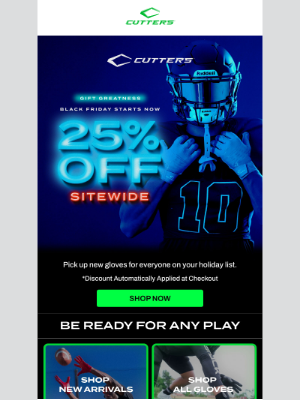 Cutters Sports - Black Friday Kickoff: 25% Off NOW! 🏈