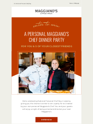 Maggiano's Little Italy - 👨‍🍳 Enter to Win A Personal Maggiano’s Chef Dinner