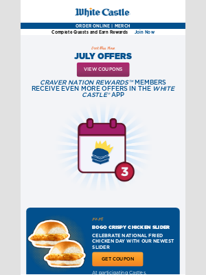 White Castle - Jennifer, Mark Your Calendar For July’s Coupons!