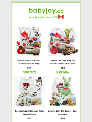 BabyJoy (CA) - 🍁 Shop for Canada Day Collection - Baby Gift Baskets, Bodysuits, T-shirts, & more.