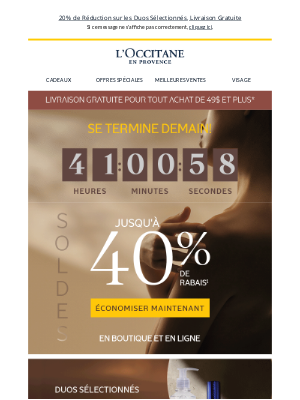 L'Occitane (Canada) - Jusqu'à 40% de Réduction Jusqu'à Demain 📢