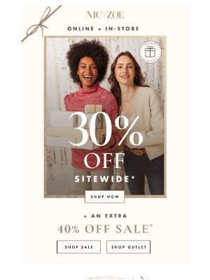 NIC+ZOE - Save 30% sitewide starting TODAY!