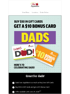 Applebee's - Celebrate Dad with an Applebee’s Gift Card