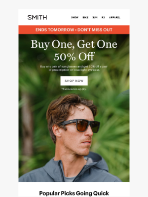 SMITH OPTICS - 🚨ENDS TODAY: 50% Off Your Prescription
