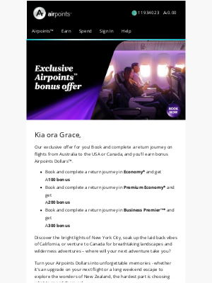 Air New Zealand - An exclusive Airpoints offer has landed ✈