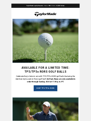 TaylorMade Golf - Celebrate Rory's Career Grand Slam With TP5/TP5x RORS Golf Balls