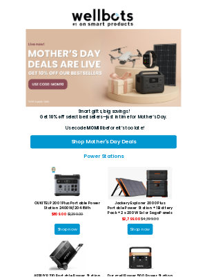 wellbots - ⏰ It’s almost Mother’s Day — last chance to save 10% on smart gifts!