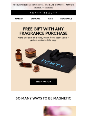 Free tote bag on any fragrance purchase 👜